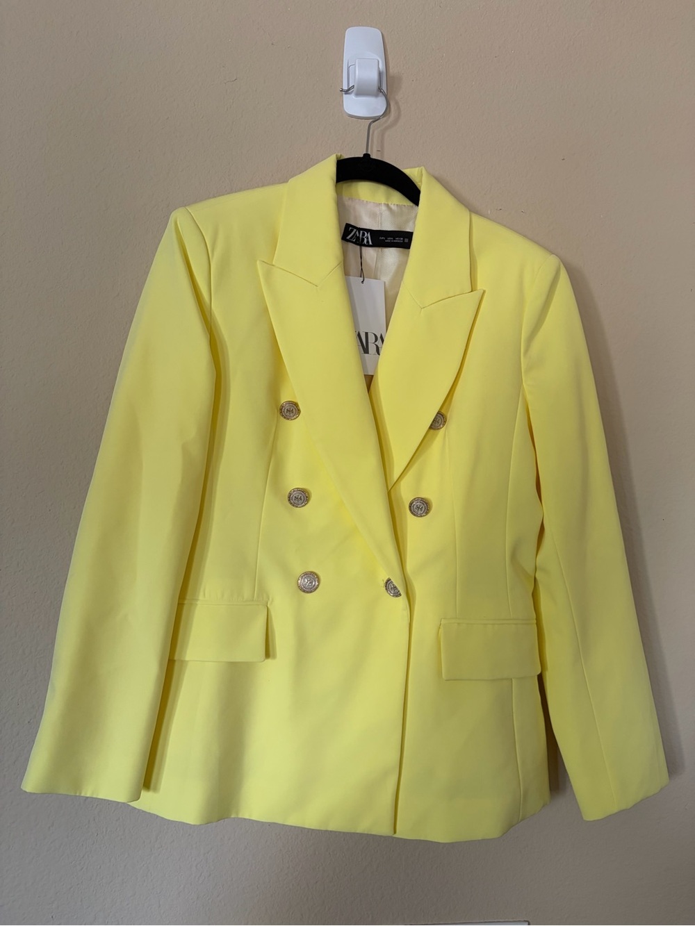 NWT Zara Double-Breasted Women's Blazer Jacket in Pale Yellow Large - Picture 4 of 8